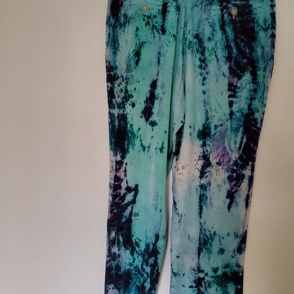 Men's silk Tommy Bahama dress pants navy black green 32 30 med large tie dyed - Picture 3 of 10